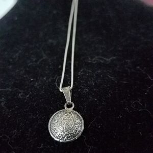 Mayan Calendar Pendant & 16 In Silver Chain